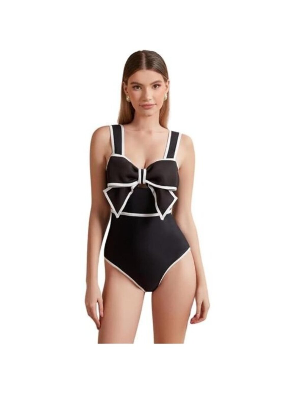 Women's Black and White Swimsuit Bow-tie Decor One Piece Bathing Suit